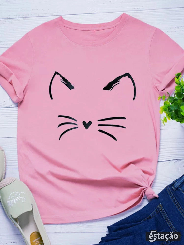 T-shirt Feminina Cat Face