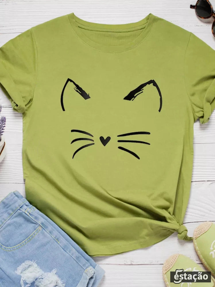 T-shirt Feminina Cat Face
